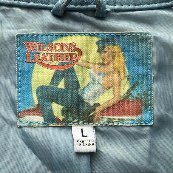 Rare VTG Y2K Wilsons Leather Baby Blue/ Cream Retro Moto Leather Jacket Large - Picture 12 of 15
